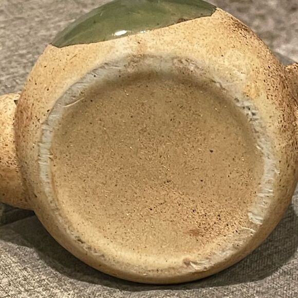 Vintage Handcrafted Pottery Stoneware Speckle Textured Green Glaze Teapot - Picture 5 of 9